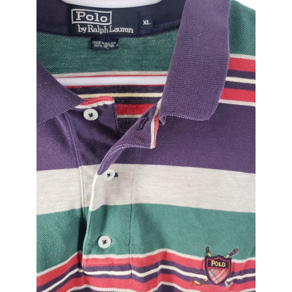 Ralph Lauren Men's Striped Red & Navy Blue Polo Size‎ XL Made In USA Vintage